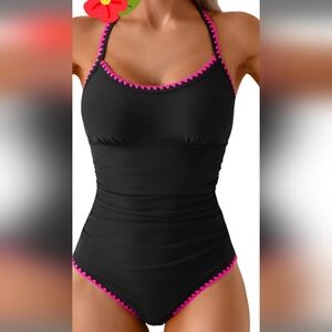 Black Swimsuit with Pink Trim Large